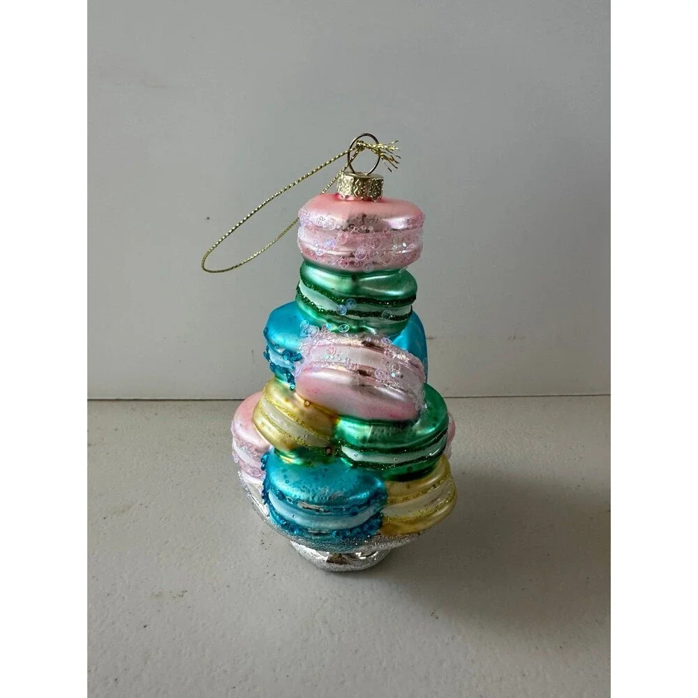 Nobel Gems Stacked Macaroon Sweet Tooth Molded Blown Glass Christmas Ornament
